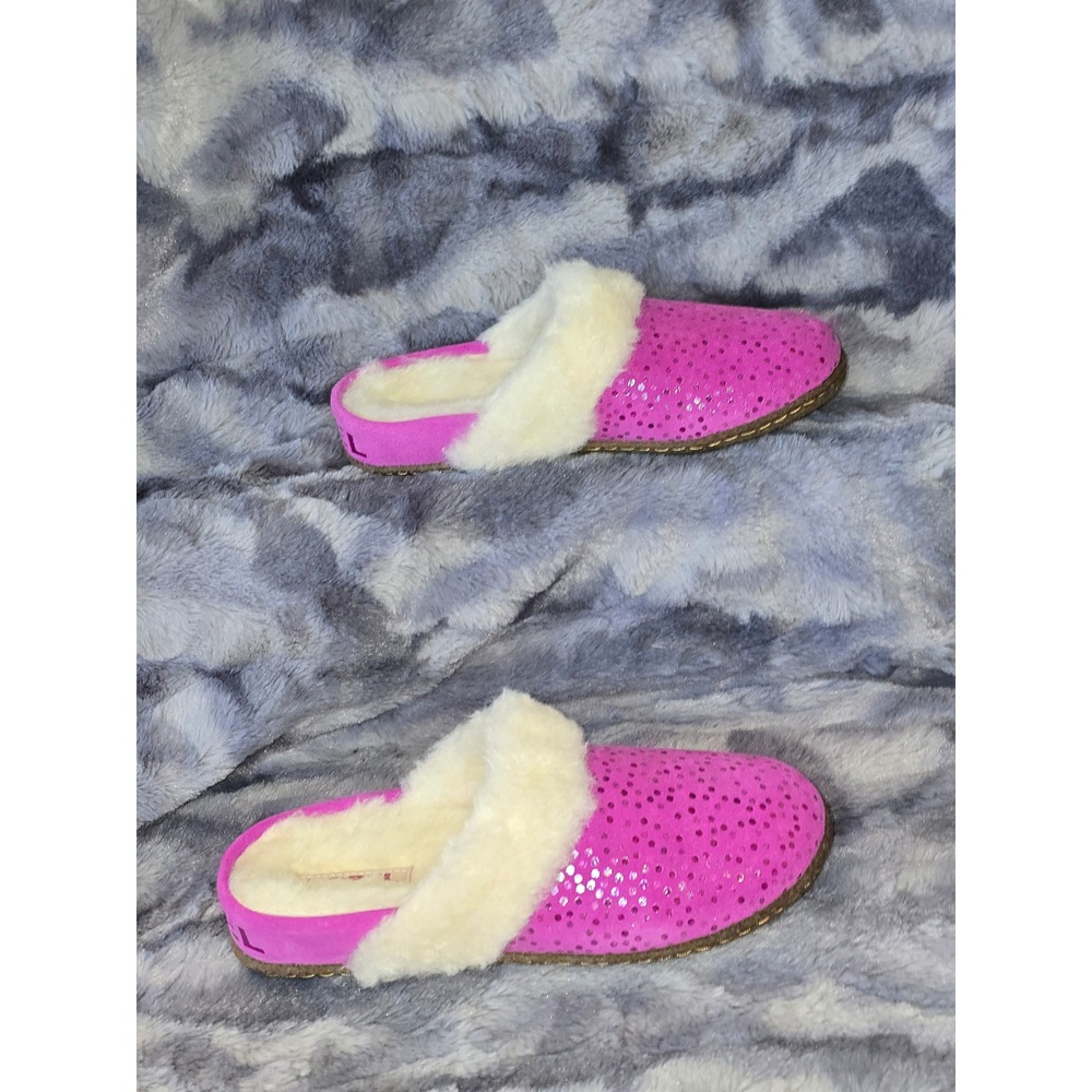 NWB‎ Sorel Youth Nakiska Slide II Pink Sequin Fur Lined Slippers Size 5